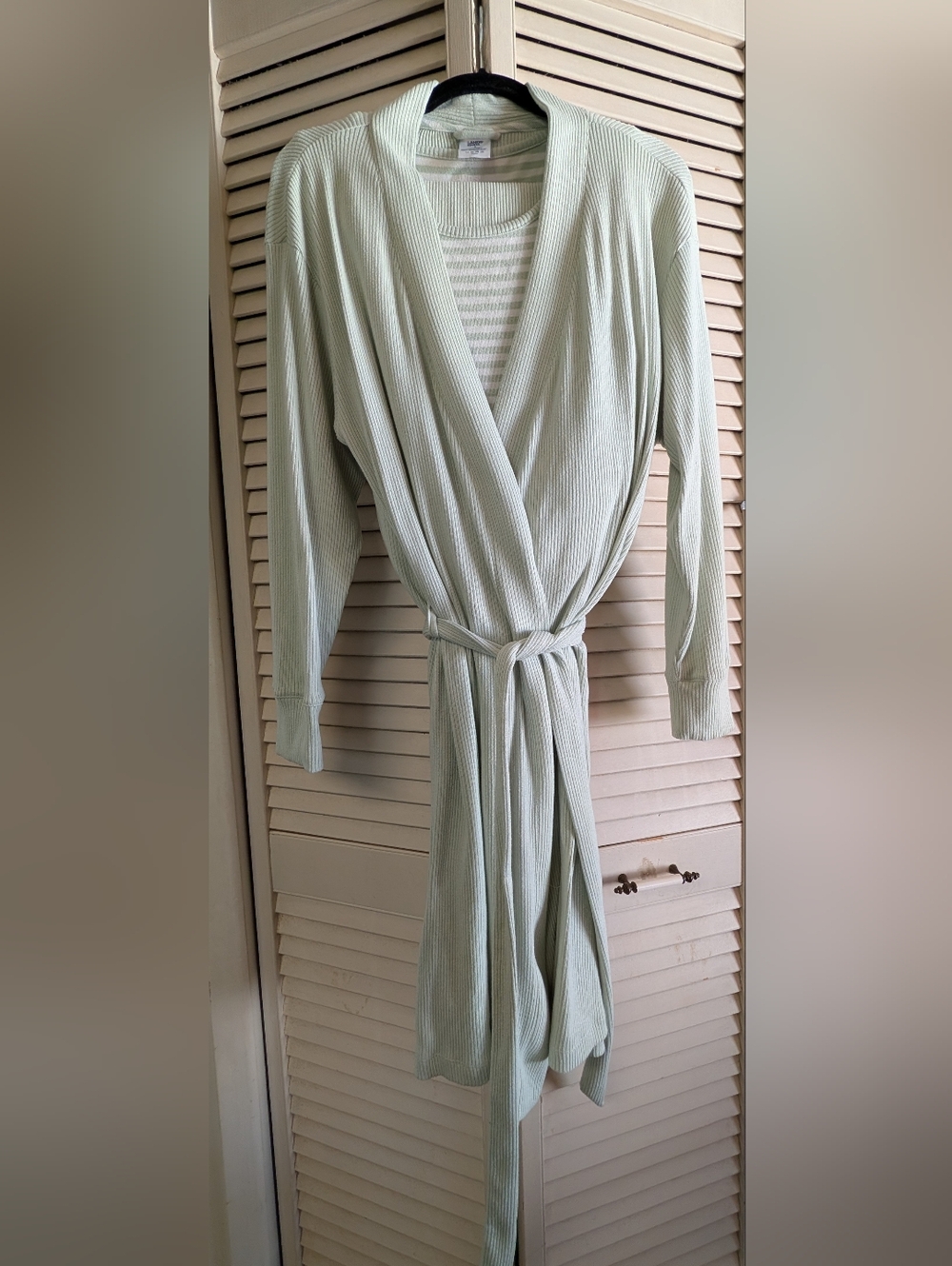 Lands' End Pale Mint Green Ribbed 3-piece Pajama Set